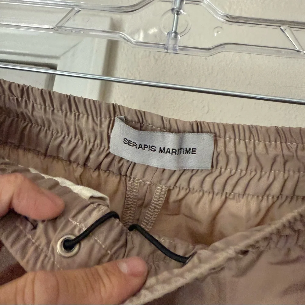 SERAPIS MARITIME‎ tan camo print elastic waist straight leg pants